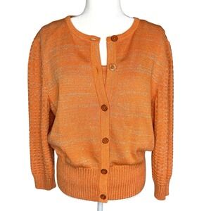 NWOT St. John Nordstrom Large Wool Twin Set Cardigan Tank Orange Metallic